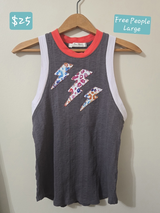 Free People Tops - Free People Charcoal Tank with Lightning Patchwork Applique Size Large